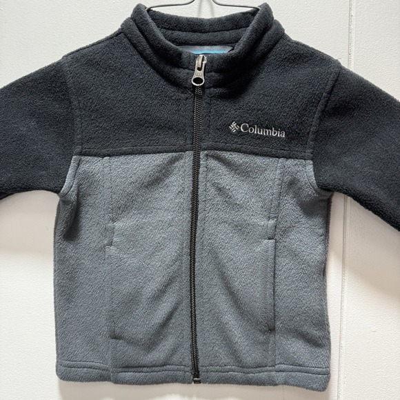 Columbia Fleece Jacket Baby Zip Up Jacket Black Gray Unisex Boy Girl Size 6-12 M - Picture 1 of 6